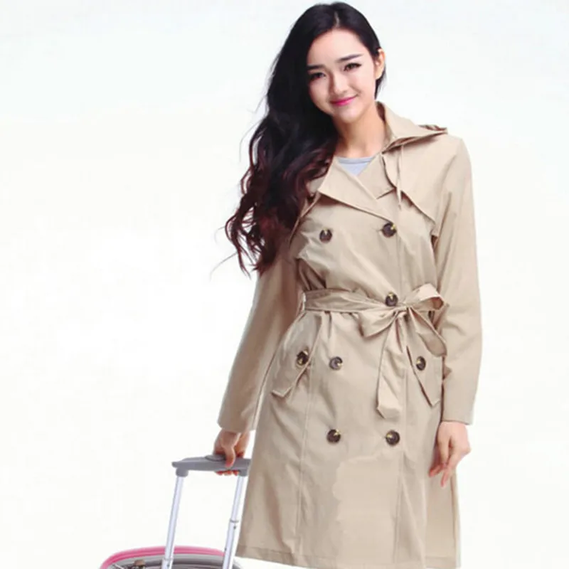 Плащ дождевик Женский до колен с поясом водонепроницаемый куртки пончо|raincoat