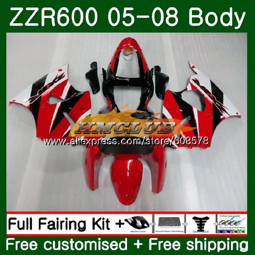 Корпус для KAWASAKI ZX600 600CC ZZR600 05 06 07 08 красное глянцевое пресс-107CL. 60 ZX600CC ZZR-600 ZZR 600 2005 2006 2007 2008 OEM обтекатели - Цвет: No. 1