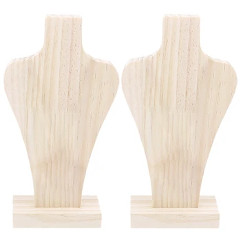 

2 Pcs Wood Mannequin Bust for Fashion Earrings Necklace Jewelry Display Rack Stand Organizer Holder Medium & Large