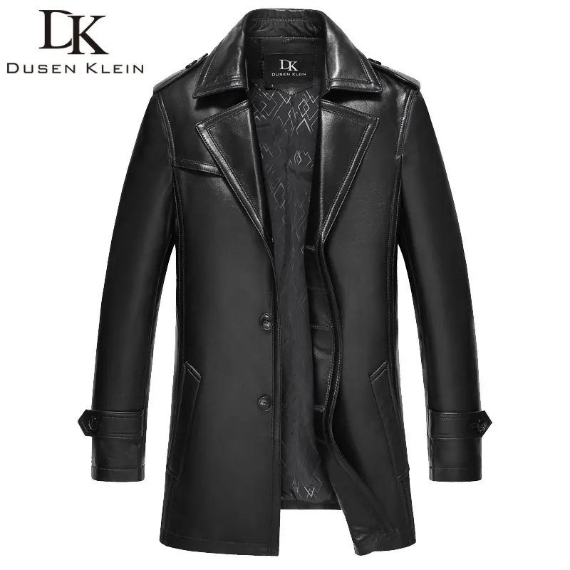 

Dusen Klein Brand Genuine leather men jacket Sheepskin Mid-long/slim Designer spring leather coats black 15N626
