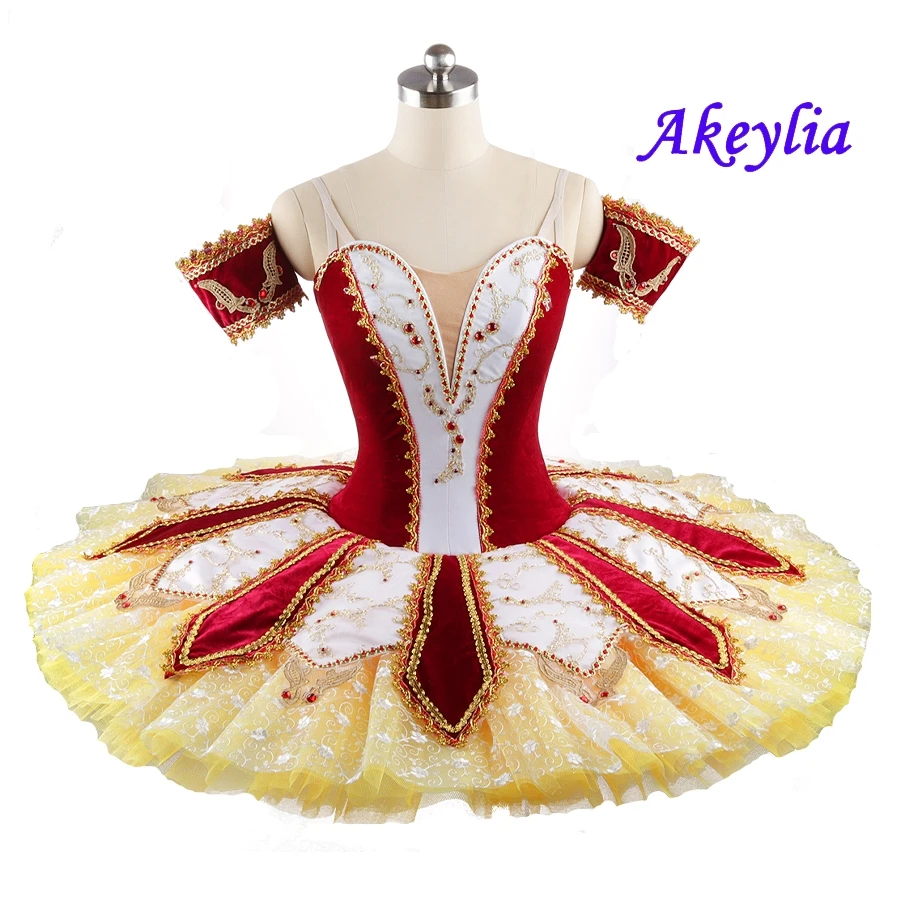 News! Burgundy yellow Ballet Tutu Esmeralda professional Ballet Stage Costumes Tutus for competition Adult Ballet Pancake Tutu