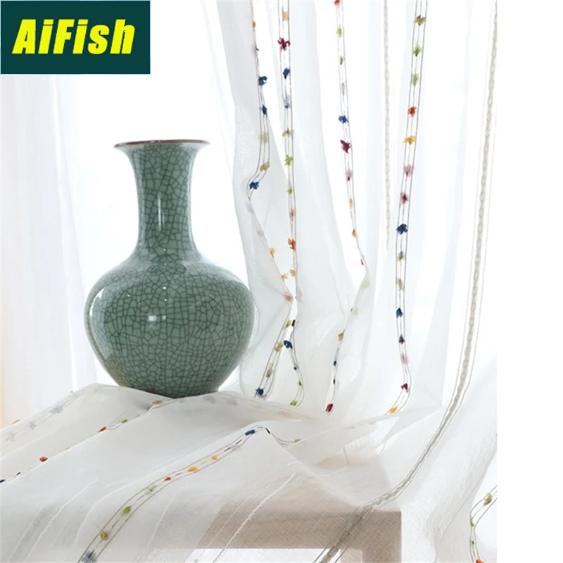 

White Curtain for Living Room Sheer Fabric Nordic Vertical Stereo Embroidery Stripe Window Screens Bedroom cortina WP263-4