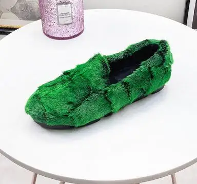 Женская обувь на плоской подошве с мехом норки черного цвета; узкая обувь для вождения Осенняя Женская прогулочная обувь; обувь на толстой мягкой подошве цвета хаки; zapatos mujer Chaussure - Цвет: Зеленый