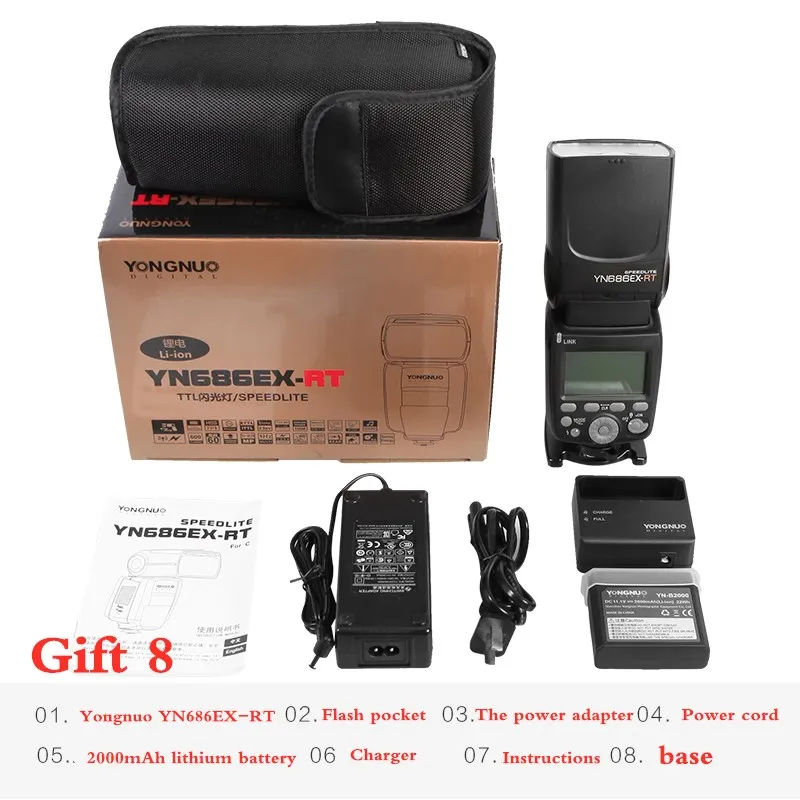Yongnuo YN686EX-RT 2000mAh литий-ионный аккумулятор Speedlite GN60 2,4G беспроводной HSS 1/8000s ttl/M/мульти вспышка светильник YN686 для Canon DSLR