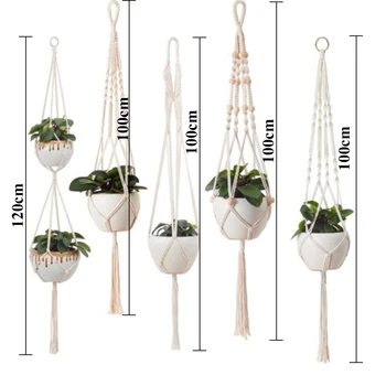 

5PCS Bohemian Hand-woven Wall Hanging Net Bag Wall Hanging Potted Hanging Basket Garden Supplies Plant Support Care Plants Cages