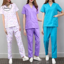 Медицинский Набор для больниц, с коротким рукавом, v-образный вырез, Униформа, набор, стоматологическая клиника, салон красоты, спецодежда, уход за одеждой, матовые топы, штаны