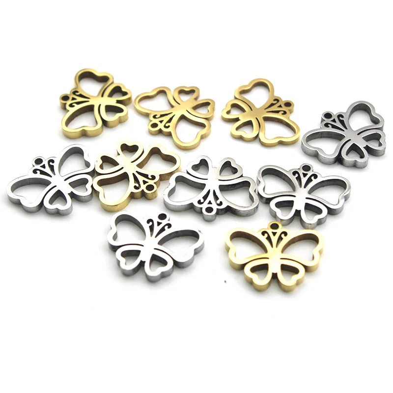 

5pcs/lot 16x13mm Stainless Steel Metal Gold Butterfly Charms Pendant for DIY Earring Bracelet Findings Crafts Jewelry Making