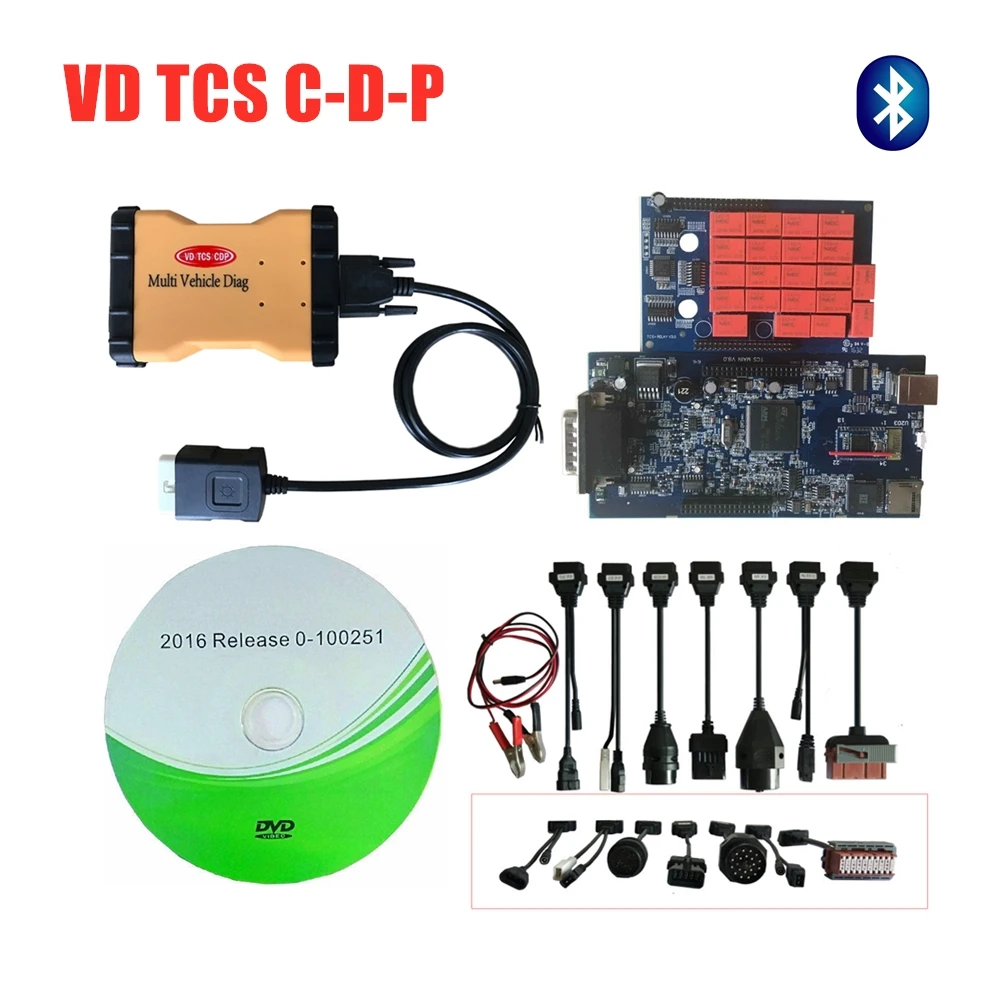 Мульти Diag автомобиль 2016R0 с keygen VD TCS C-D-P диагностический инструмент MVD с bluetooth obd obdii сканер+ 16 шт. автомобиля/грузовика кабели