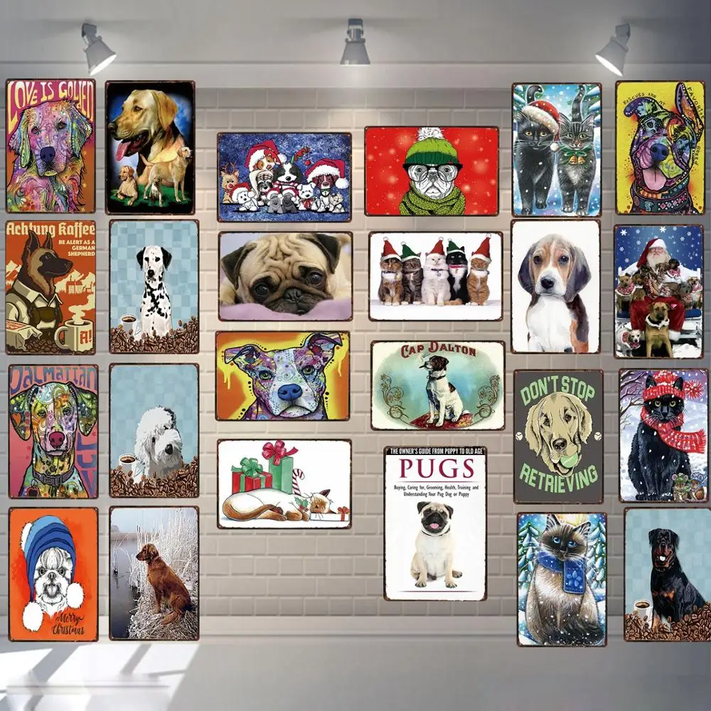 Милая собака Кофе знак рождественское доска Металл Винтаж для постер на стену