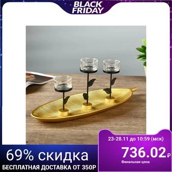 

Candlestick wood, metal for 3 candles "Golden palm leaf" 14x40x14.5 cm 4453228