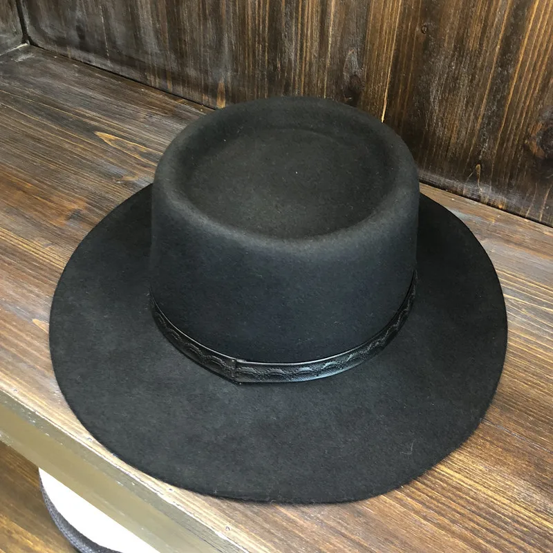 01911-HQ-FW067016A однотонная шерстяная лента PU Шляпа Fedora Мужская и женская панама джазовая, шляпа