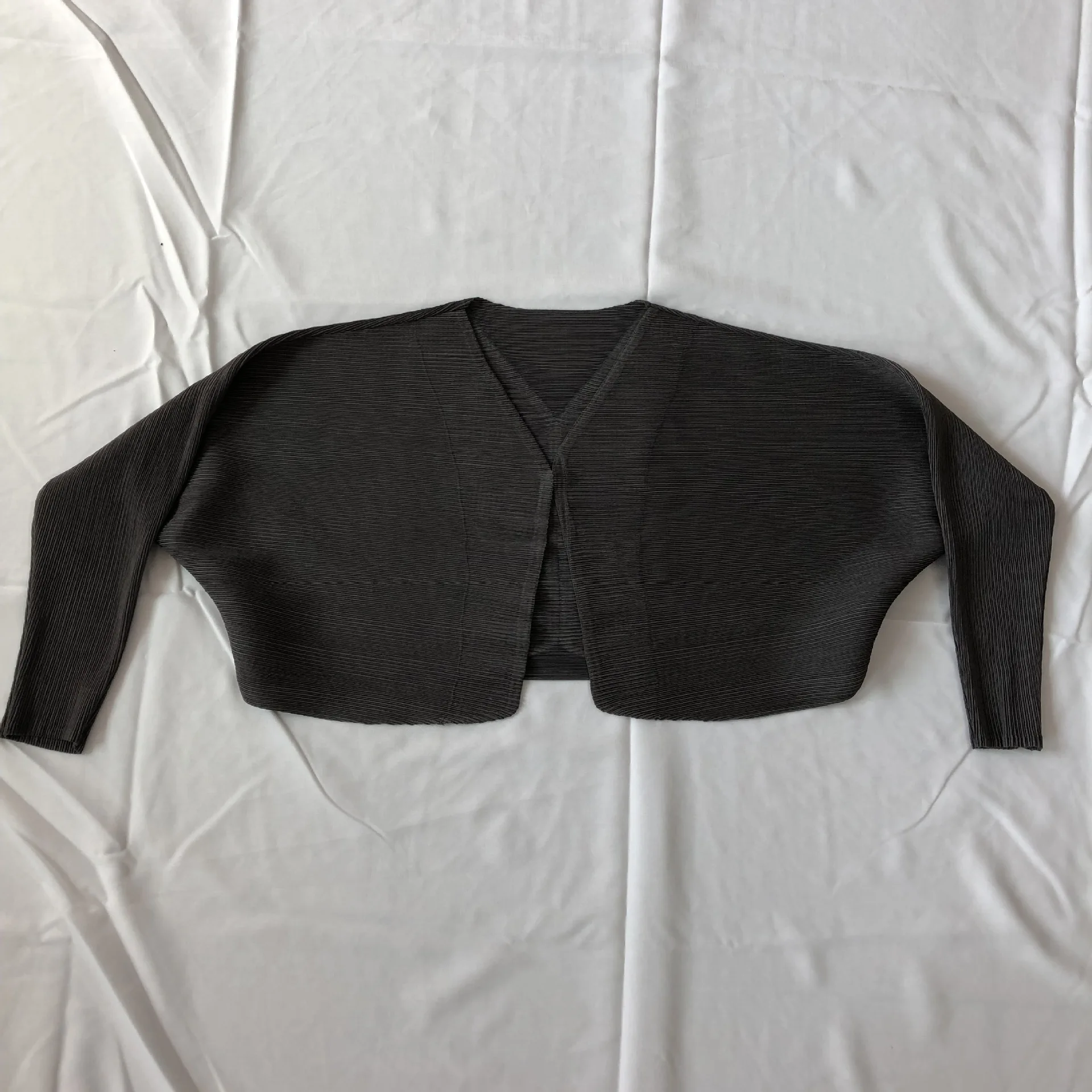 Плиссированная короткая верхняя одежда по всему маленькому пальто Miyake Плиссированное женское по всему адресу