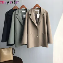 Korean Basic Blazers Jackets Women Autumn Winter Big Pockets Padded Cotton Blazers Vintage Straight Chic Outwear Women Blazers