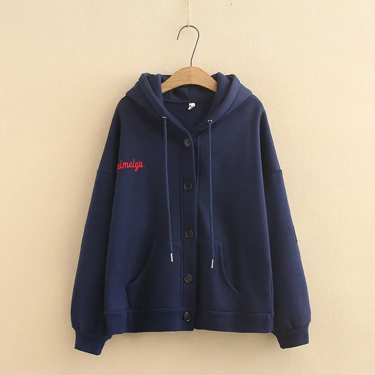 Blvyisla 4XL свободные плотные толстовки студенческие Женские Короткие Стиль Спортивная одежда на пуговицах верхняя одежда пальто большие Топы