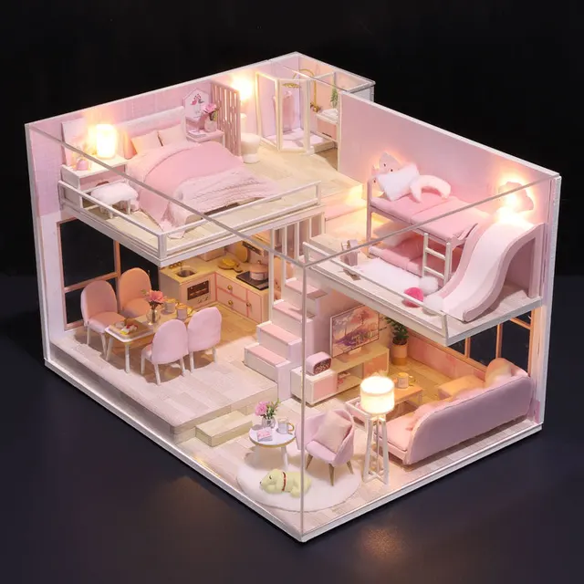 Furniture Diy Doll House Wooden Miniature Doll Houses Furniture Kit Puzzle Handmade Dollhouse Craft Toys For Children Girl Gifts 6