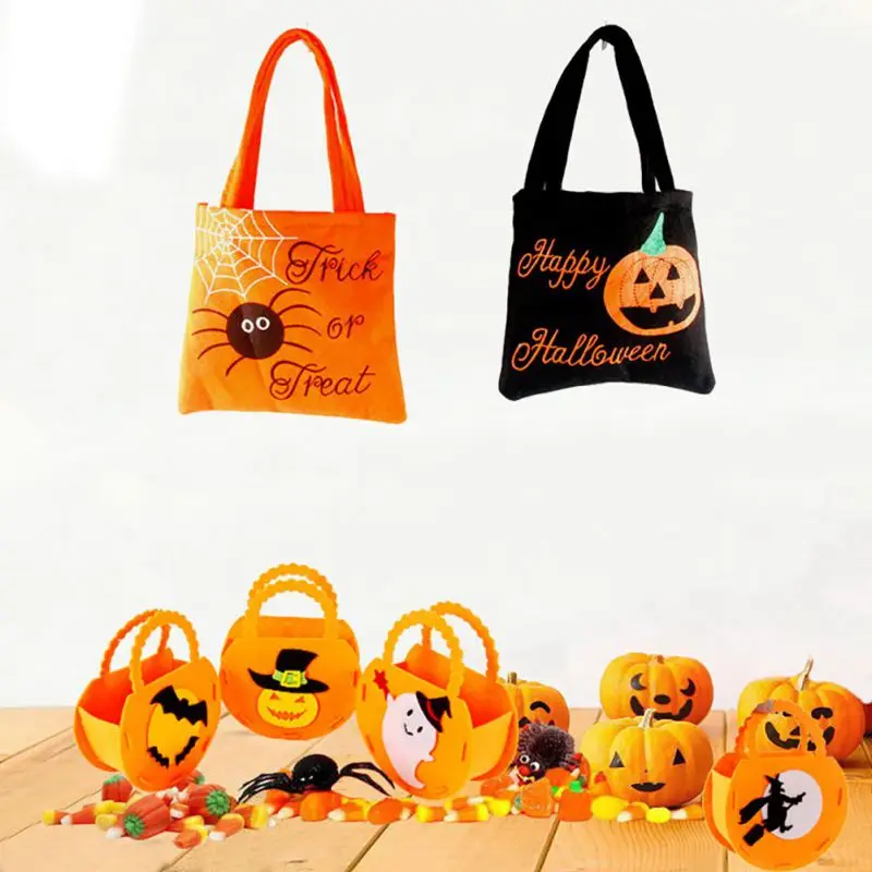 

Halloween Kids Candy Bag Home Decoration Pumpkin Witch Spider Pattern Sugar Handbag for Children Halloween Decor Ornaments