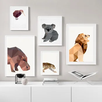 

Low Poly Hippopotamus Kiwi Bird Koala Leopard Lion Animal Poster Canvas Print Wall Pictures for Living Room No Frame