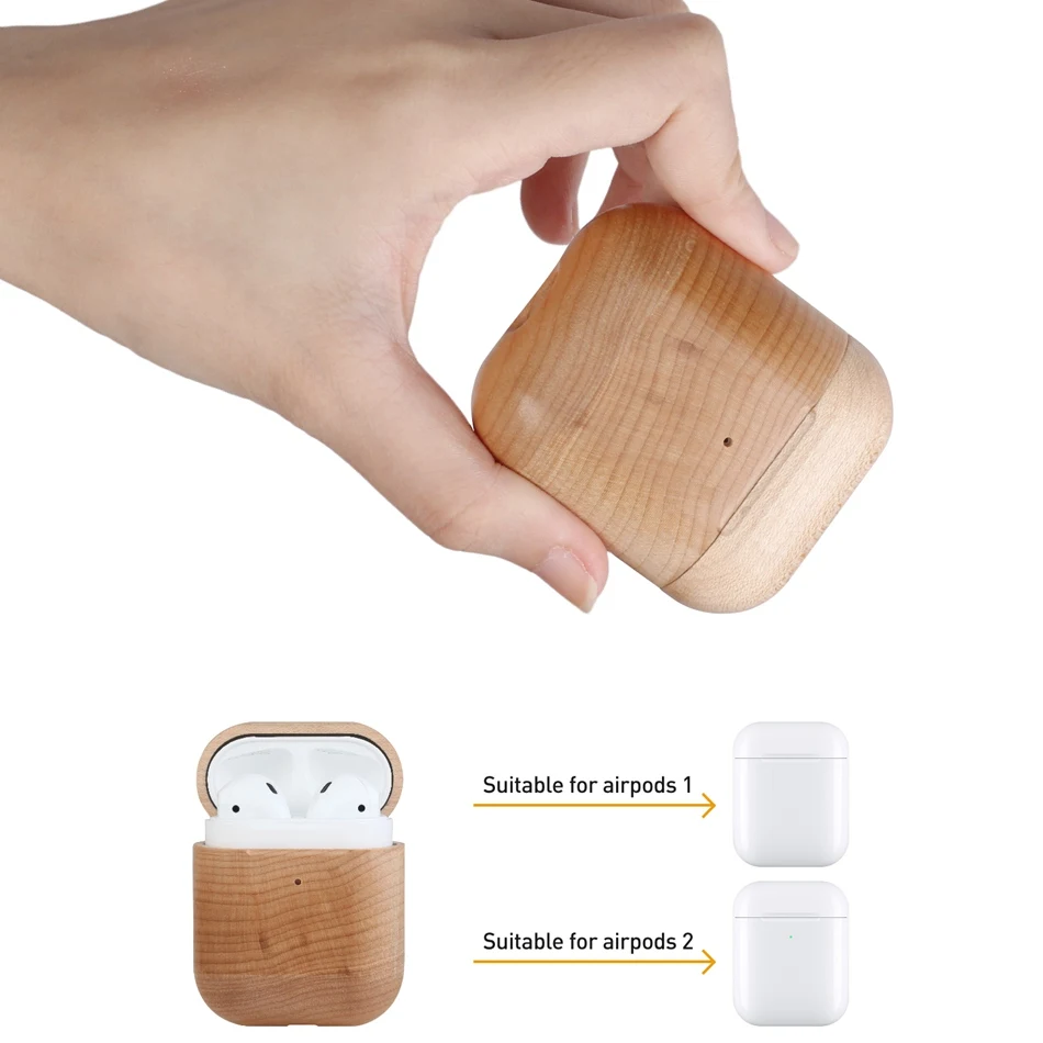 Для AirPods чехол натуральный противоударный Деревянный чехол для AirPods 2 Премиум кожаный сшитый ручной работы чехол для Airpods 1