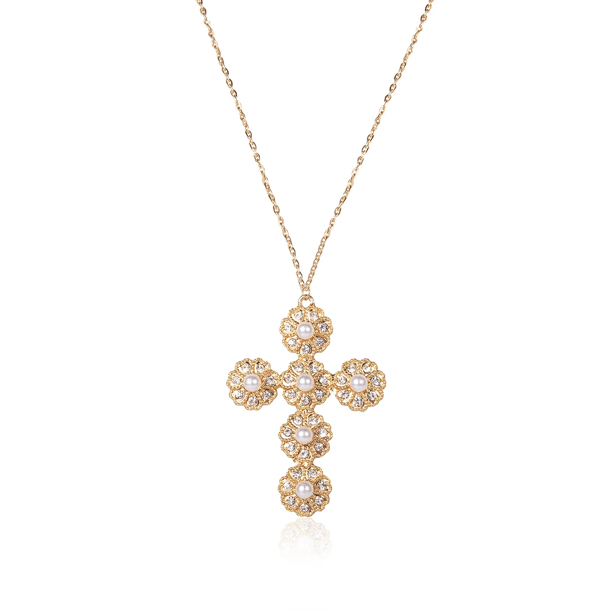 SHIXIN, модное корейское ожерелье с большим крестом, подвеска, панк, золото/серебро, длинная цепочка, ожерелье с жемчужным крестом, женский подарок