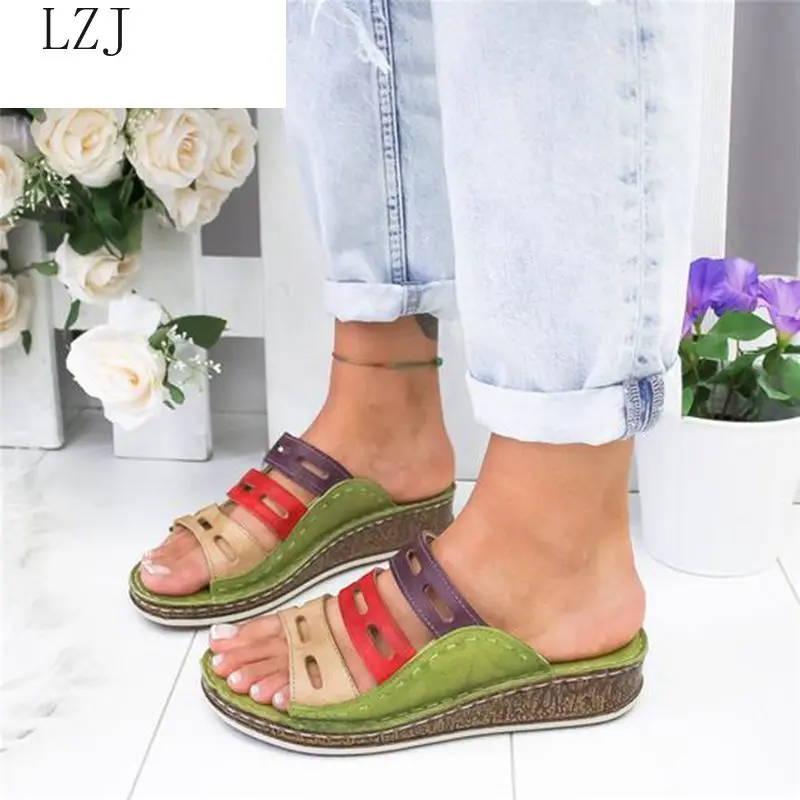 

2020 Summer Women Sandals Stitching Sandals Ladies Open Toe Casual Shoes Platform Wedge Slides Beach Shoes Dropshipping