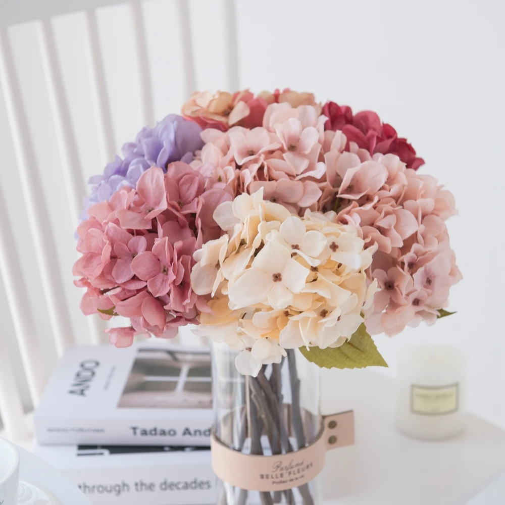 

High Quality Artificial Flowers Wedding Decorative Fake plants Silk Hydrangea Scrapbooking Vase for Home Decor DIY Table Setting