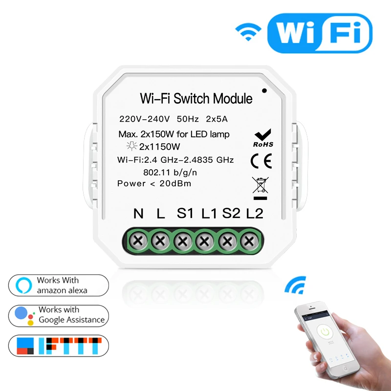Приложение дистанционное управление Diy Wifi умный светильник выключатель модуль работает с Умной жизнью Tuya Alexa Echo Google Home 2 банды 2 способа