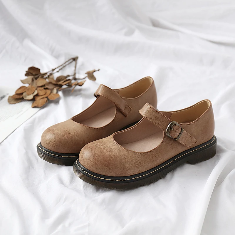 Mori Girl Vintage Leather Mary Janes School Uniform Shoes