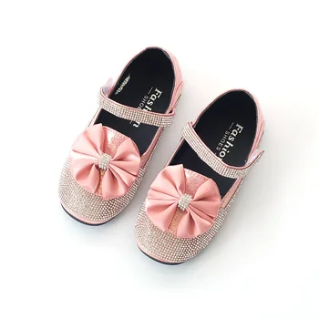 

Children's shoes spring and autumn Fashion diamond The princess shoes joker bowknot kids shoes shiny Casual shoes Flat shoes