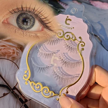 한국 인조 속눈썹 연장 세트, 누드 아이 메이크업, 재사용 가능한 데일리 신부, 내추럴 속눈썹, 짧고 푹신한 위스피, 3 쌍