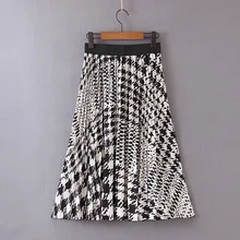 Женская обувь в винтажном стиле; с рисунком «гусиные лапки» миди-юбка с эластичной талией плиссированные юбки элегантная женская повседневная одежда до колен юбки