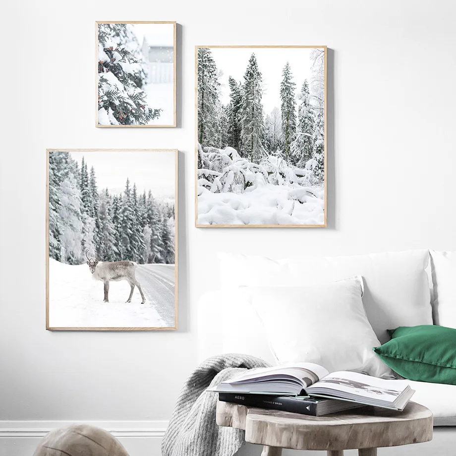

Wall Art Canvas Winter Landscape Pine Forest Snow Chalet Picture Painting Bedroom Nordic Posters Prints Living Room Home Decor