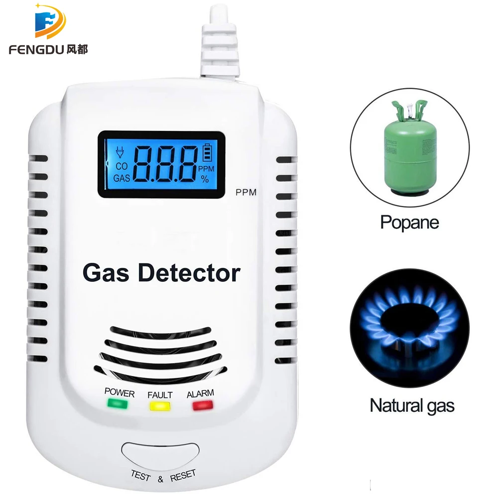 GAS DETECTOR Voice Warning Kitchen Alarm Kit Independent EU Plug in Combustible Natural LCD Display GAS LEAK SENSOR Alarm 1 set gas alarm solenoid valve kit combustible gas detector leak detection alarm home kitchen smart sensor gas detector device