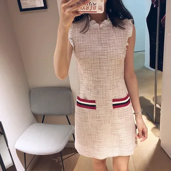 

Women Dress 2019 Spring and Summer New Slim Sleeveless Ruffled Dress
