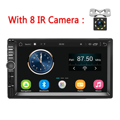 With 8 IR Camera Автомагнитола AMPrime, 2 Din, Android, gps навигация, Автомобильная магнитола, стерео, 7 дюймов, 1024*600, Универсальный Автомобильный плеер, Wifi, Bluetooth, USB, аудио - Цвет: With 8 IR Camera
