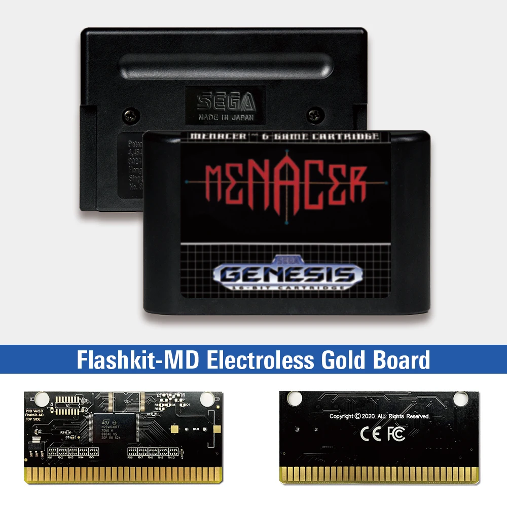 Menacer 6-Game Cartridge - USA Label Flashkit MD Electroless Gold PCB Card for Sega Genesis Megadrive Video Game Console | Электроника