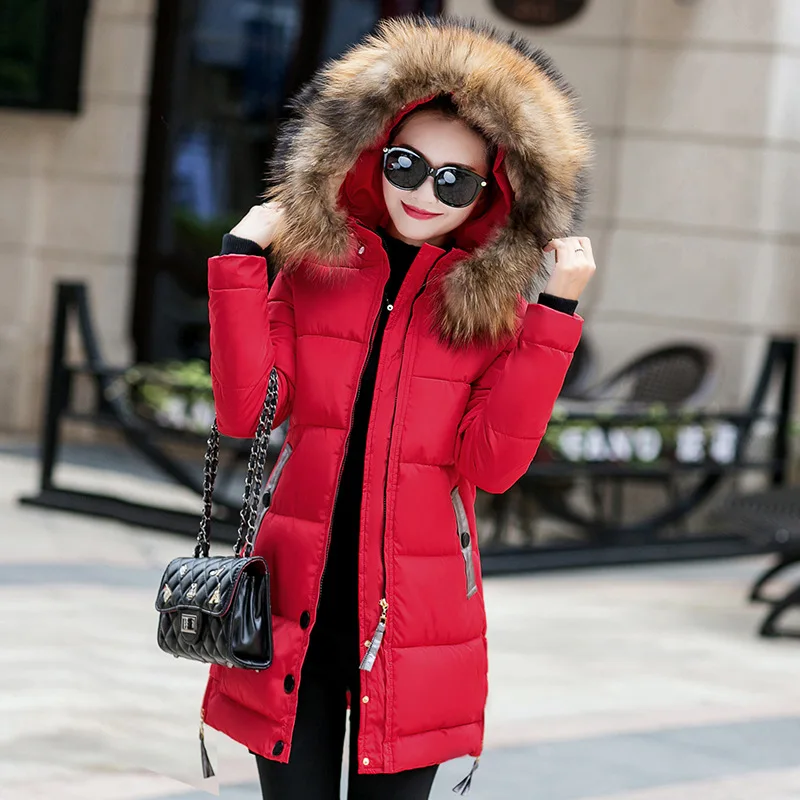 

New Products Winter Korean-style Mid-length Hooded Thick Cotton Overcoat Woman Cotton Dress down Cotton Large Size Cotton-padded