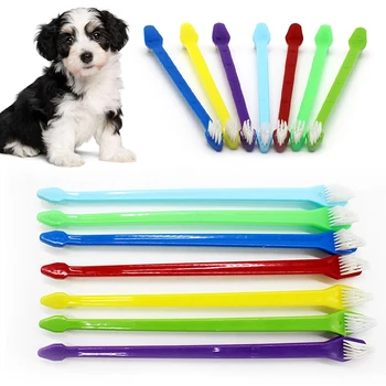 

New Pet Toothbrush Grooming Double End Tooth Brush For Pet Dog Cat Small Pets Plastic Handle Nylon Hair Random Color