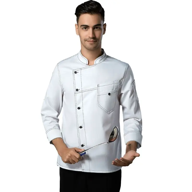 Куртка шеф-повара из искусственной джинсовой ткани с 3/4 рукавами в стиле унисекс, однобортное пальто для ресторана и пекарни