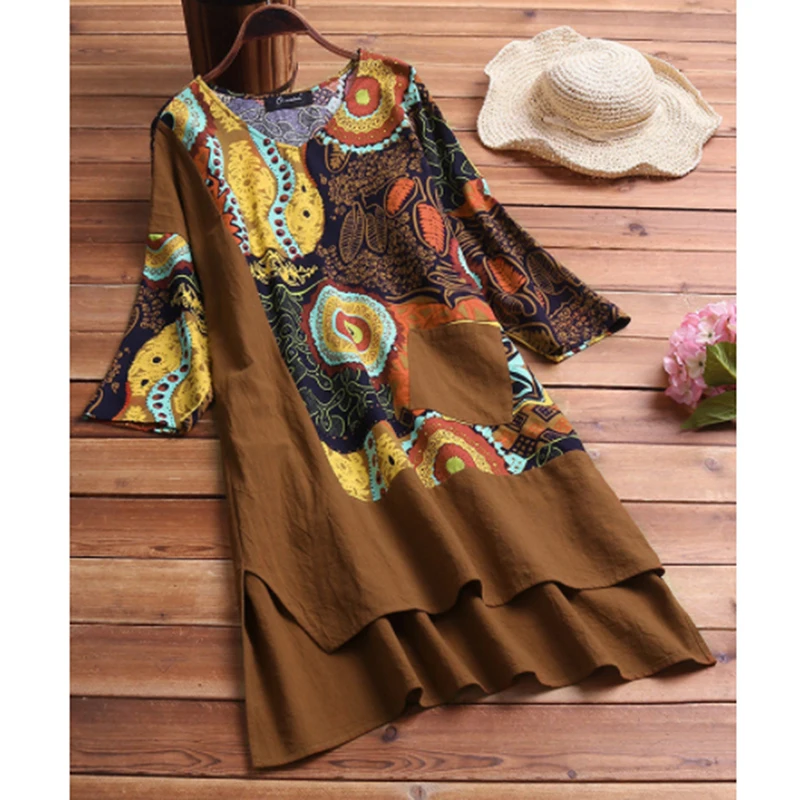 Bohemia Print Dress Casual Hem Irregular Dresses 2020 Spring Summer