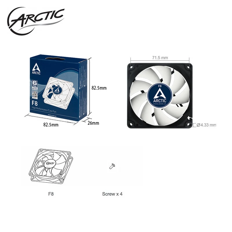 F8 ARCTIC компьютер чехол 8 см вентилятор 3pin 2000 об/мин 80x80x25 мм Процессор охлаждающие водные вентиляторы