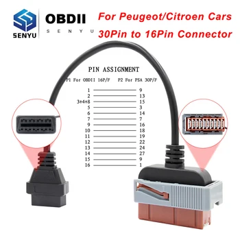 

For Peugeot/Citroen 30 Pin OBD to OBD2 16Pin Connector Adapter Lexia 3 PP2000 Diagbox For PSA OBD OBD2 Car Diagnostic Auto Tool