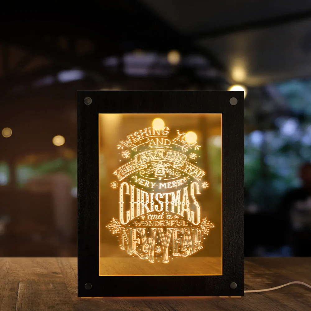 Рождественский и новогодний подарок освещение текст фоторамки Счастливое Рождество Счастливый год украшение дома атмосферу успокаивающий свет