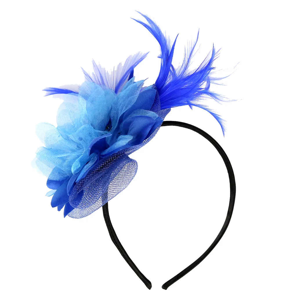 Повязка для волос, Женские аксессуары для волос перо для торжественного случая с цветочным принтом в стиле Дерби шляпа для коктейля бальное свадебное украшение на голову для девочек; обруч для волос