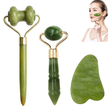 

Massager For Face Jade Roller Facial Skin Care Tools Natural Gouache Scraper Body Back Beauty Slimming Massagers Roller Set
