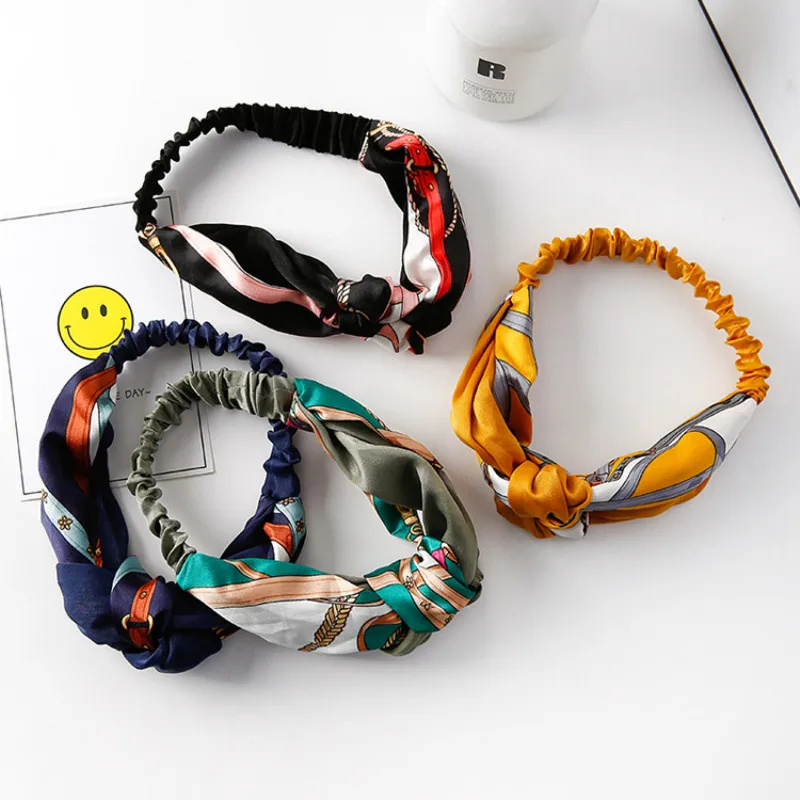 

Retro Style Two-color Stitching Cross Knotted Chinese Knotted Bandwidth Side Wild Headband Hair Accessories Vintage Knot Elastic