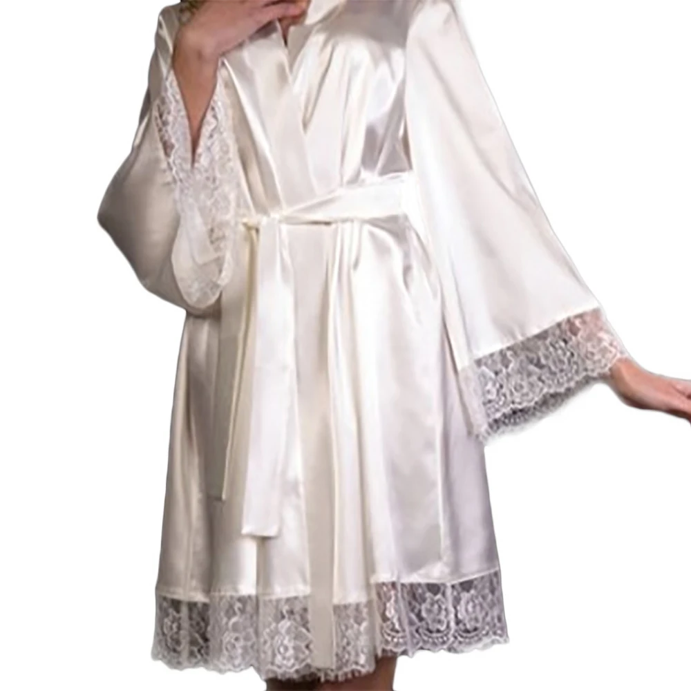 Fashion Silk Satin Kimono Robe Lingerie Sleepwear Belt Bath Bathrobe