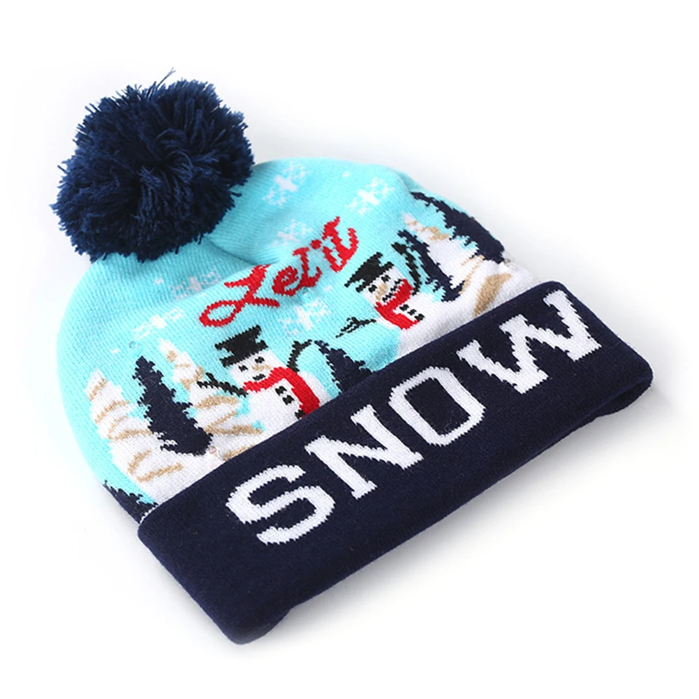 Christmas Hat with 3 Colors Light Soft Warm Santa Elk Snowman Print Xmas Hats Beanie Knitted Cap kids Adults