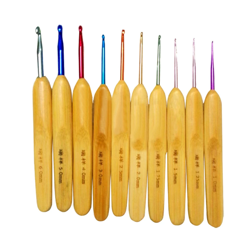Bamboo Handle Alumina Head Crochet Hooks Needles 10pcs in 1 Set DNJ998