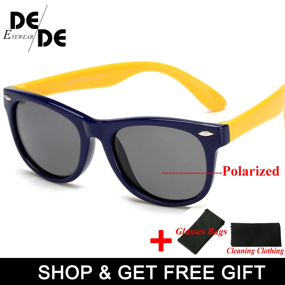 navy yellow Силиконовые Детские поляризованные солнцезащитные очки Квадратные очки для мальчиков и девочек UV400 фирменный дизайн мягкие солнцезащитные очки - Цвет линз: navy yellow