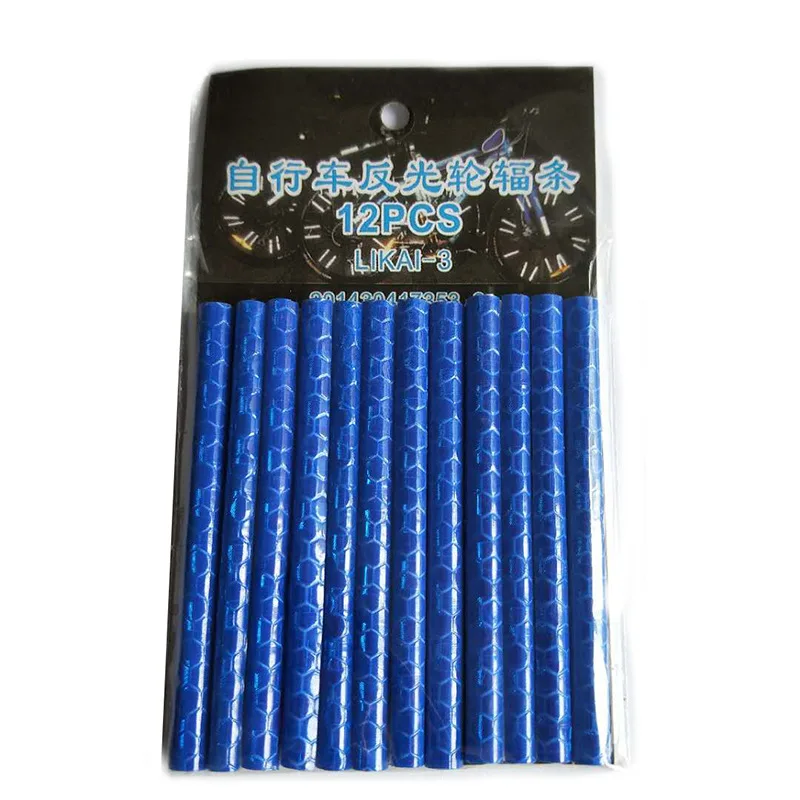 blue 12 шт. велосипед MTB езда для обода колеса установлен клип труба предупреждающий, светоотражающий наружный отражатель полосы света 75 мм - Цвет: blue